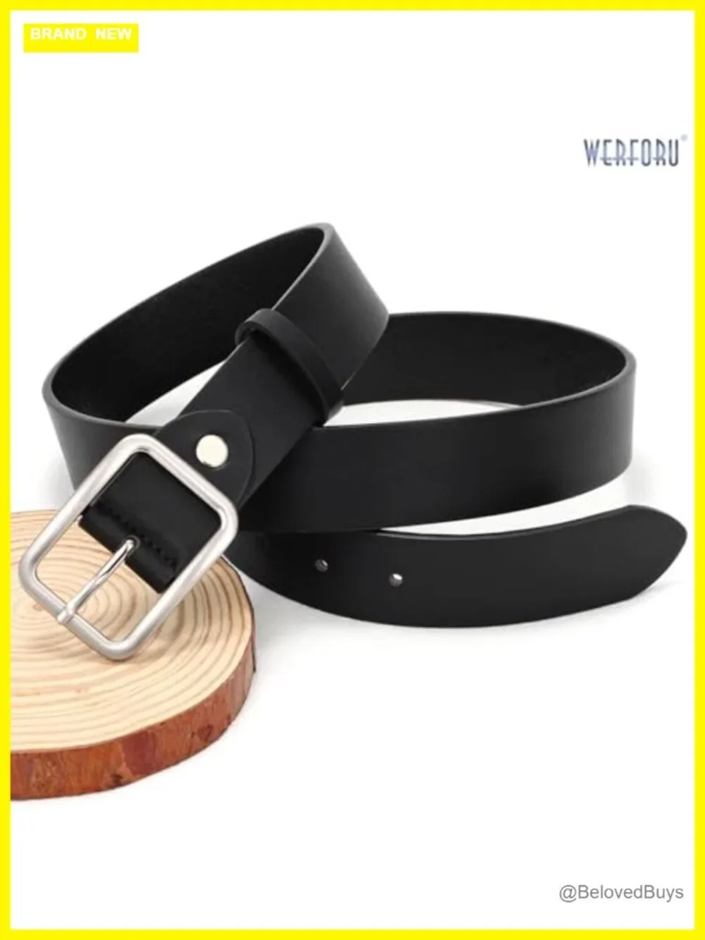 Classic Faux Leather Belt with Square Silver Buckle - Adjustable 9 Holes -